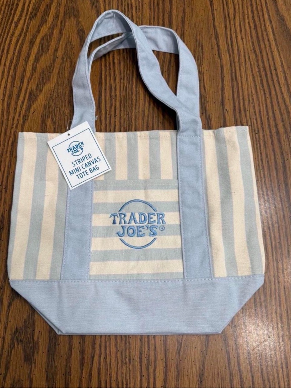 Trader Joe's Striped Canvas Tote Bag in Light Blue and Cream + A GIFT 🎁